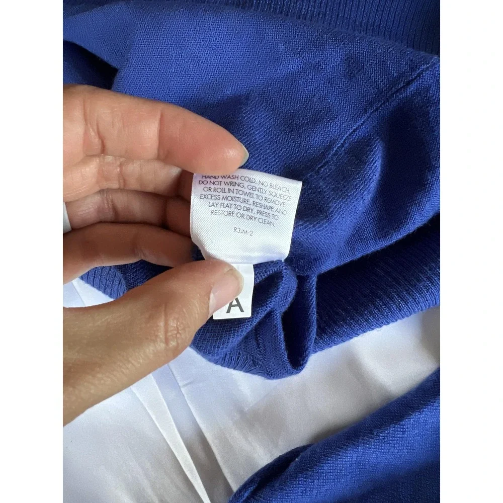 Eileen Fisher Woman Sweater Womens 1X Blue Merino Wool Asymmetrical Hem Pullover - Picture 7 of 13
